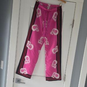 Victoria's Secret Hot Pink Floral Track Pajama Pants with Black Stripes